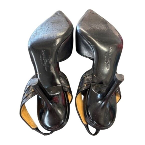 Vintage Salvatore Ferragamo Armavir Slingback Heels W/Stud Detail Pointed Toe - Picture 3 of 4